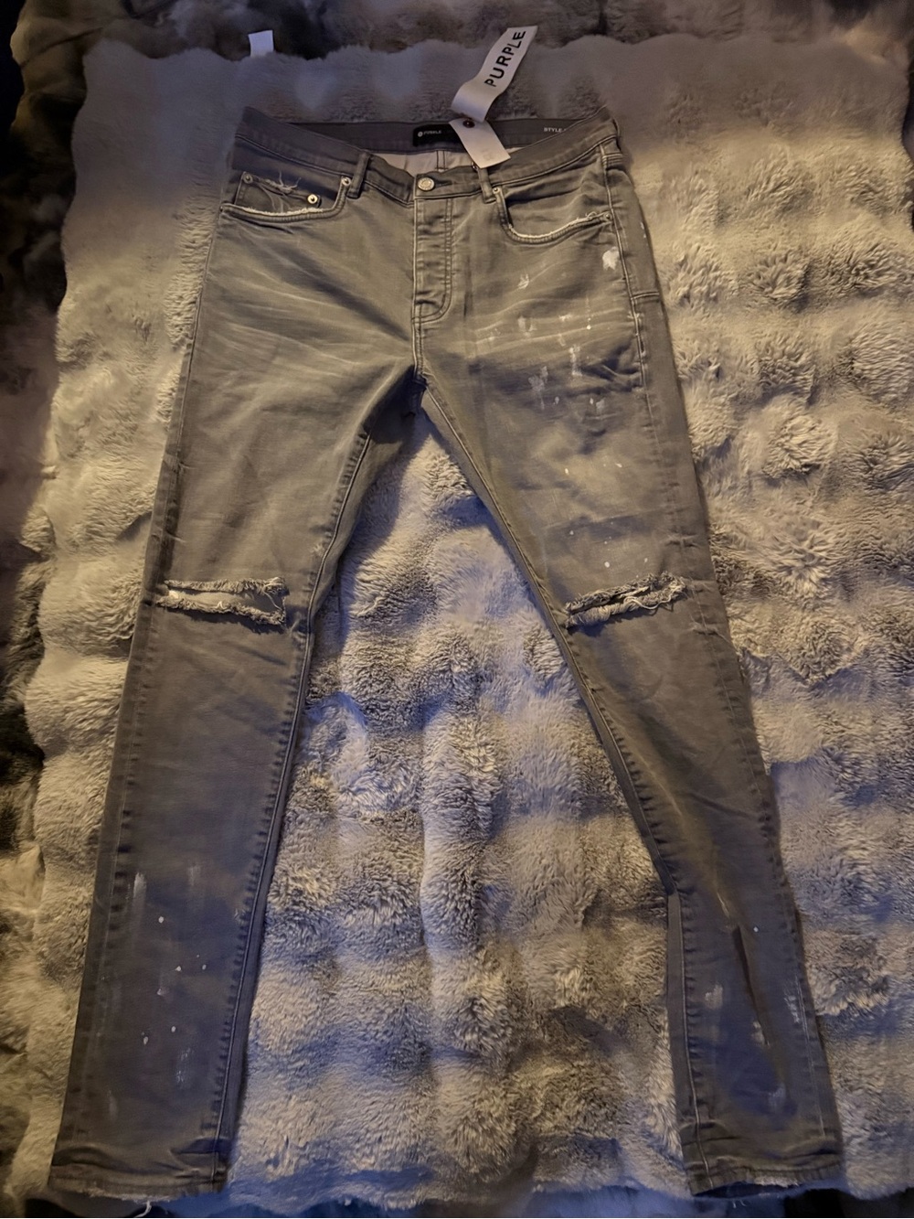 Men's Gray Distressed Skinny Jeans - Slim Fit